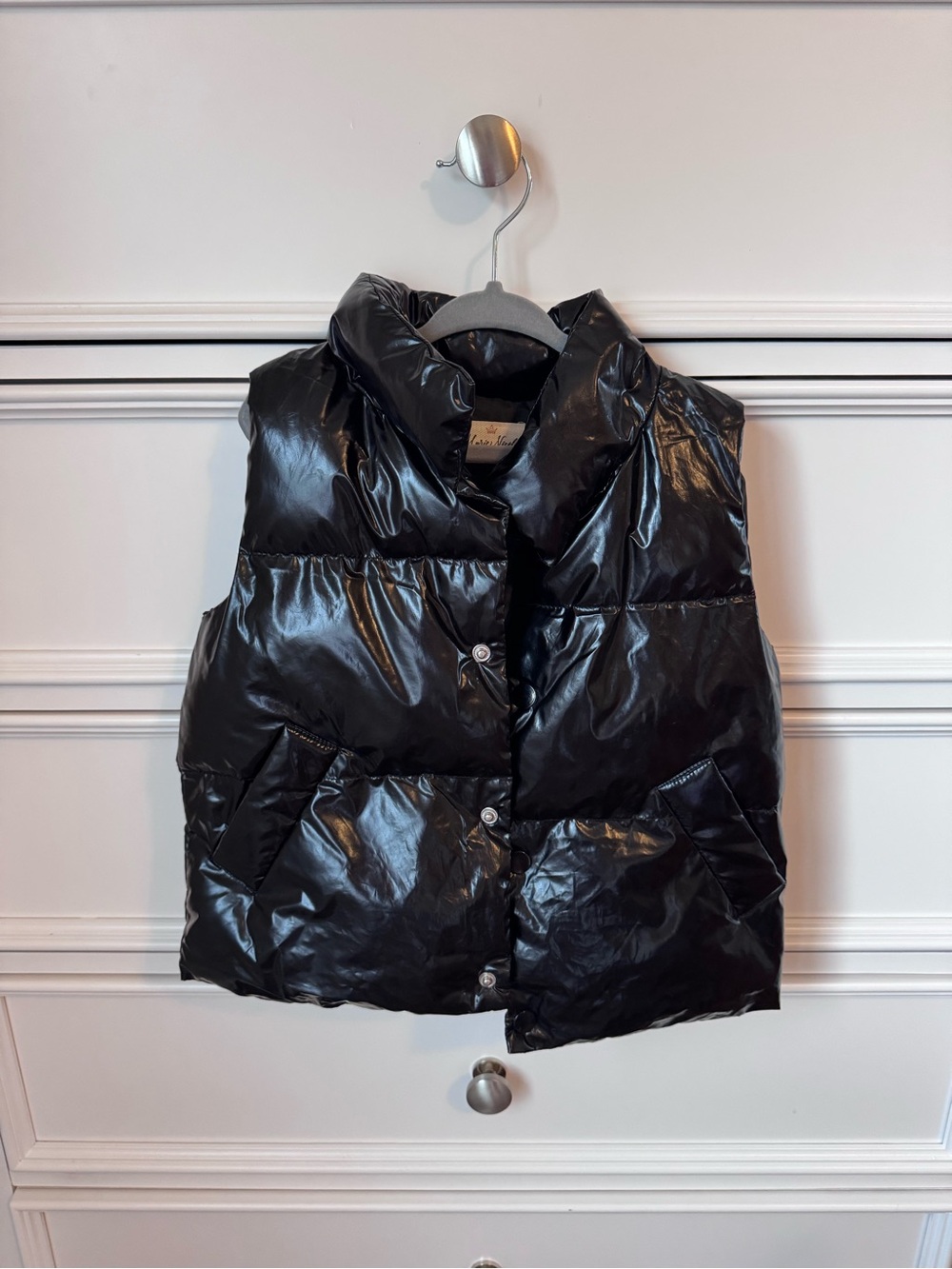 Girls Shiny Black Puffer Vest